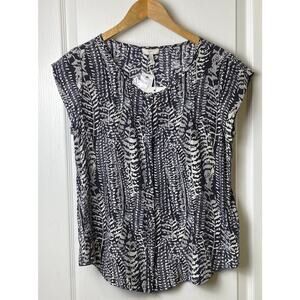 Joie Caviar-Porcelain Print Silk Button Down Cap Sleeve Blouse Size Small NWT